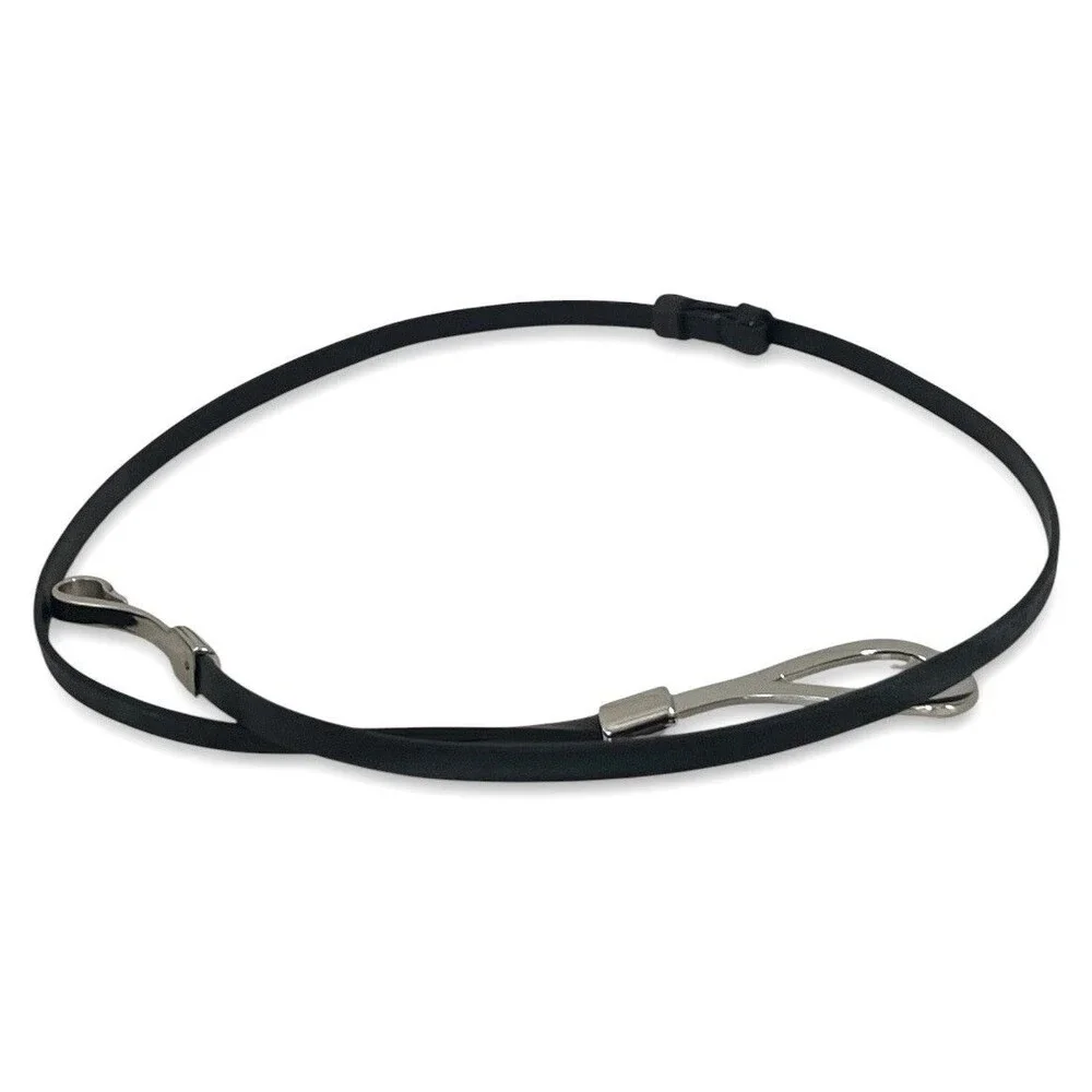 Anne Klein Fashion Belt Skinny Black Genuine Leather Silver Hook Buckle XL/XXL